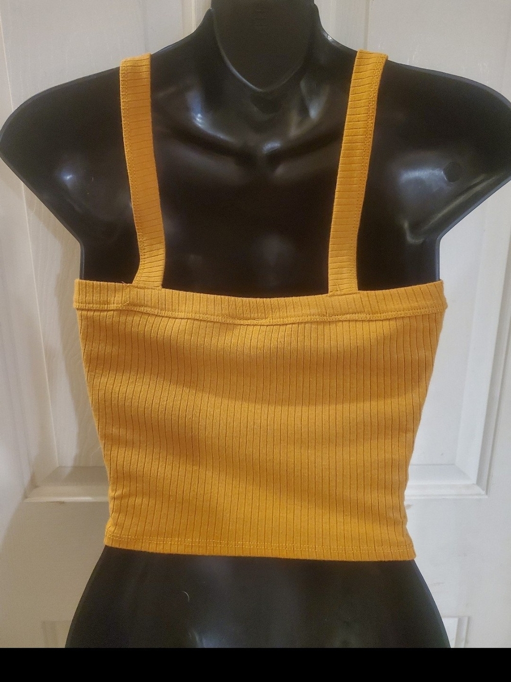 Destined Ribbed V-Neck Crop Top in Mustard - Picture 5 of 6